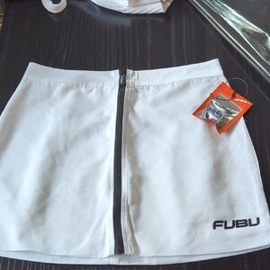FUBU White Mini Skirt with Black Zipper